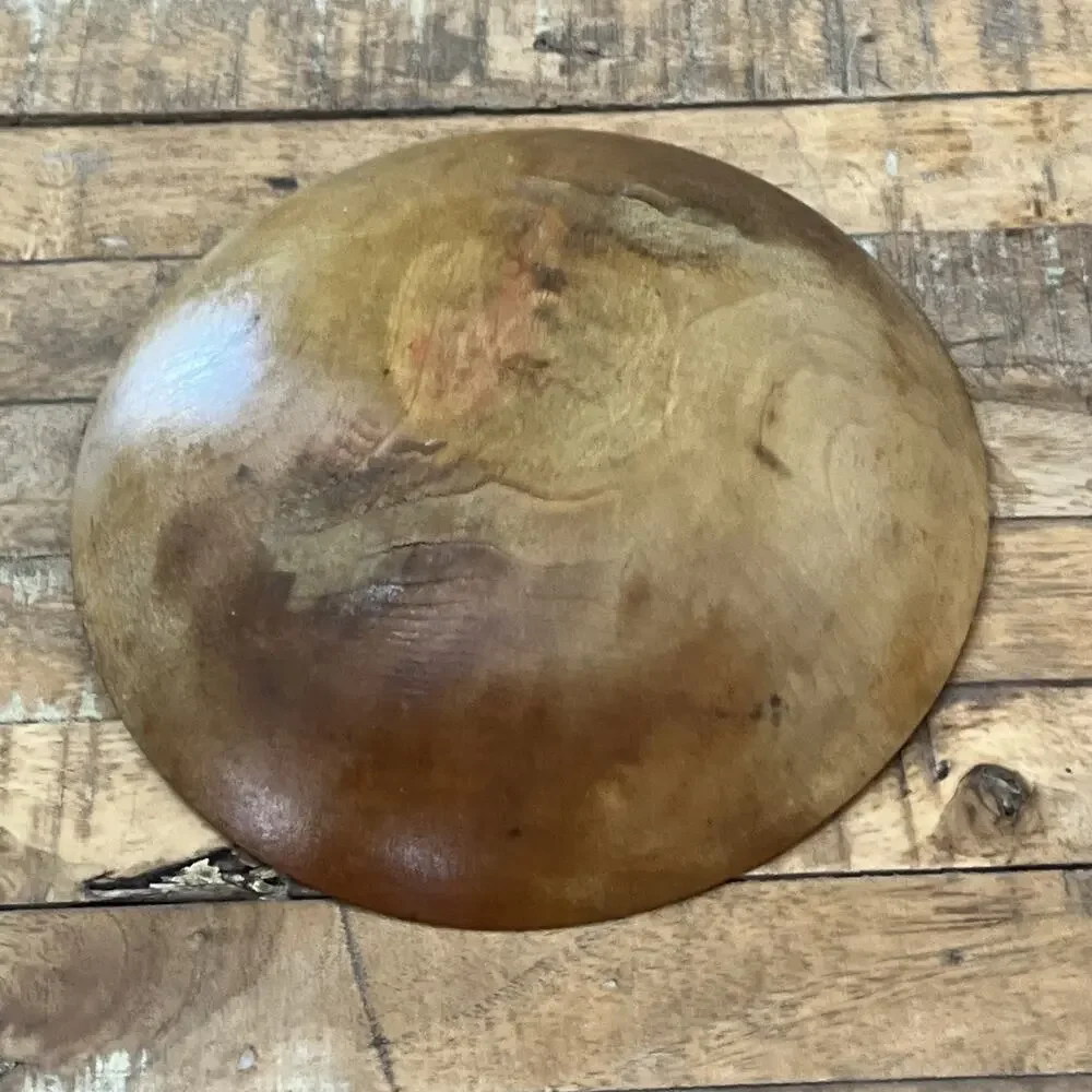 Vintage Hand Turned Wood Dough Bowl 9” Primitive Rustic Farmhouse